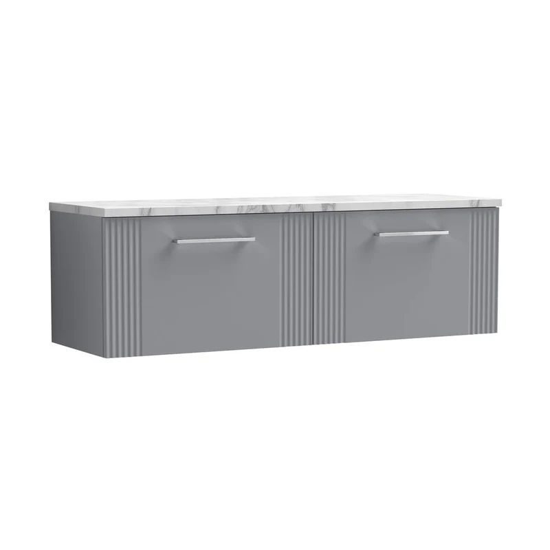 Nuie Deco 1200 Wall Hung 2-drawer Vanity & Laminate Worktop Contemporary Satin Grey MFC Painted Gloss 405x1215x455mm - DPF294LCM2