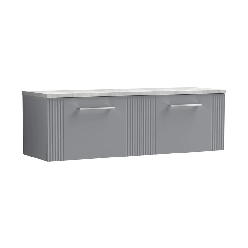 Nuie Deco 1200 Wall Hung 2-drawer Vanity & Laminate Worktop Contemporary Satin Grey MFC Painted Gloss 405x1215x455mm - DPF294LBG2