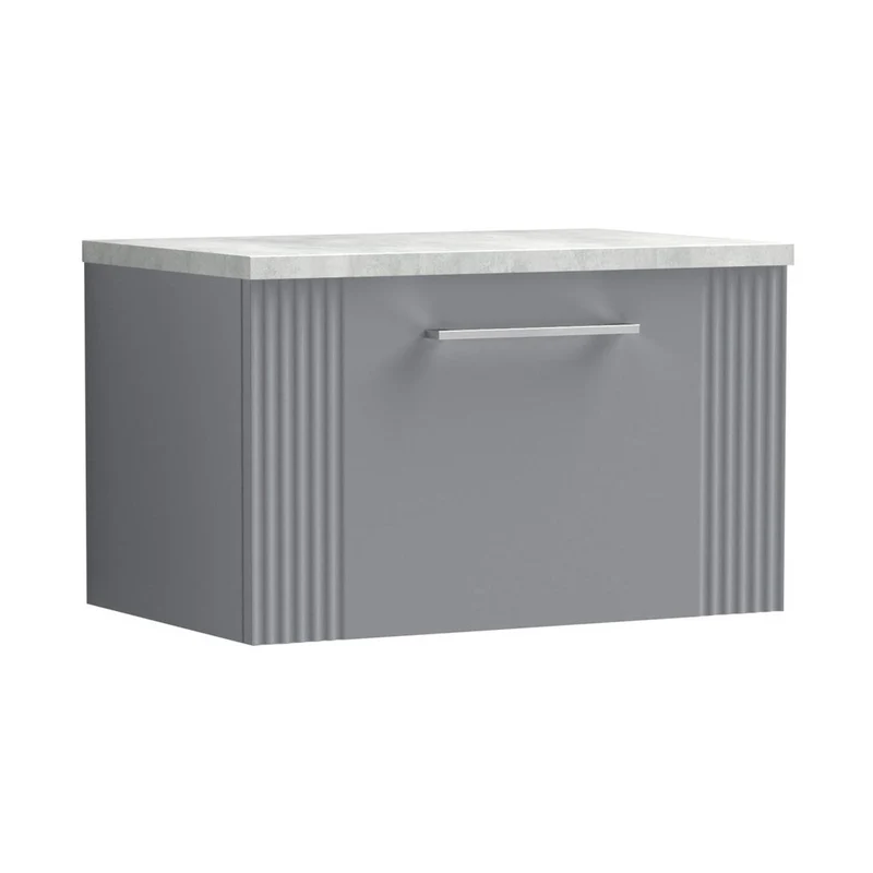 Nuie Deco 600mm Wall Hung Single Drawer Vanity & Laminate Top Contemporary Satin Grey MFC Painted Gloss 381x605x390mm - DPF294LBG