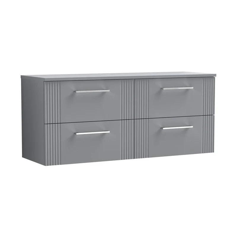 Nuie Deco 1200mm Wall Hung 4 Drawer Vanity & Worktop Contemporary Satin Grey MFC Painted Gloss 518x1205x390mm