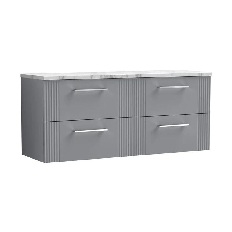 Nuie Deco 1200 Wall Hung 4-drawer Vanity & Laminate Worktop Contemporary Satin Grey MFC Painted Gloss 545x1215x455mm - DPF293LCM2
