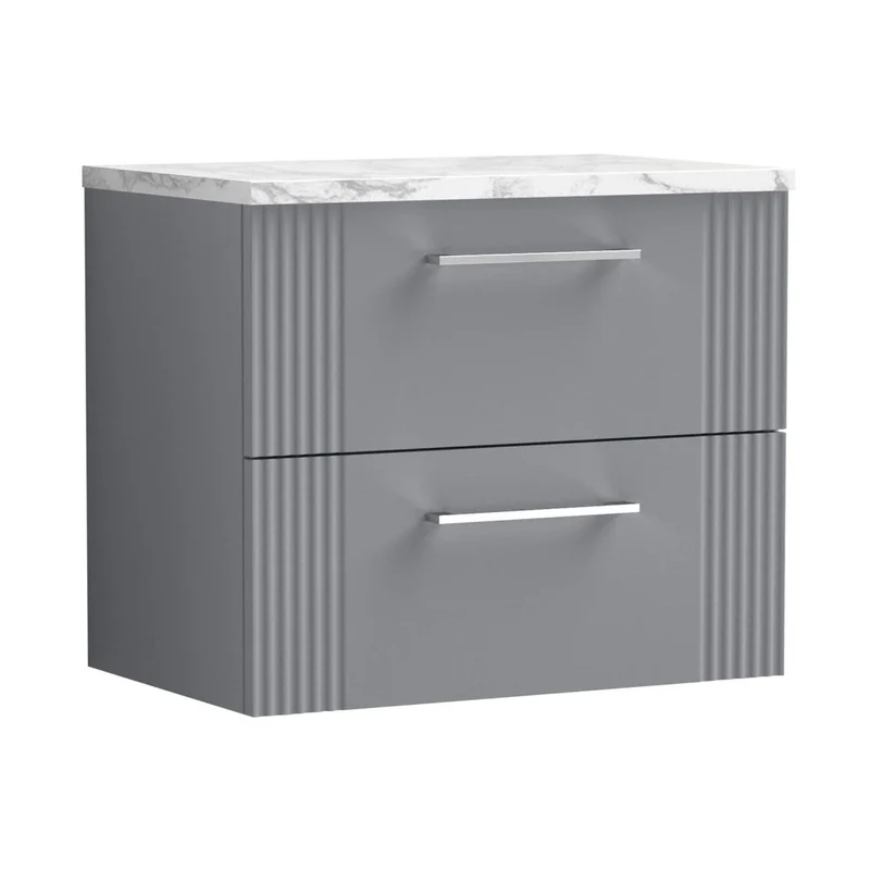 Nuie Deco 600 Wall Hung 2-drawer Vanity & Laminate Worktop Contemporary Satin Grey MFC Painted Gloss 522x605x390mm