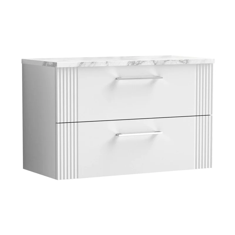 Nuie Deco 800 Wall Hung 2-drawer Vanity & Laminate Worktop Contemporary Satin White MFC Painted Gloss 522x805x390mm