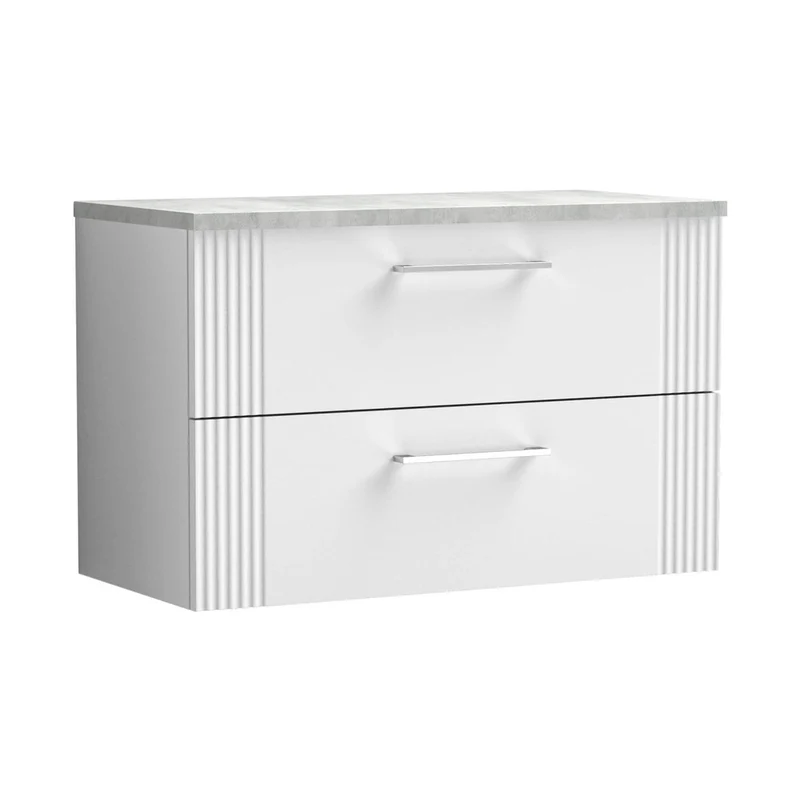 Nuie Deco 800mm Wall Hung 2 Drawer Vanity & Laminate Top Contemporary Satin White MFC Painted Gloss 522x805x390mm - DPF195LBG