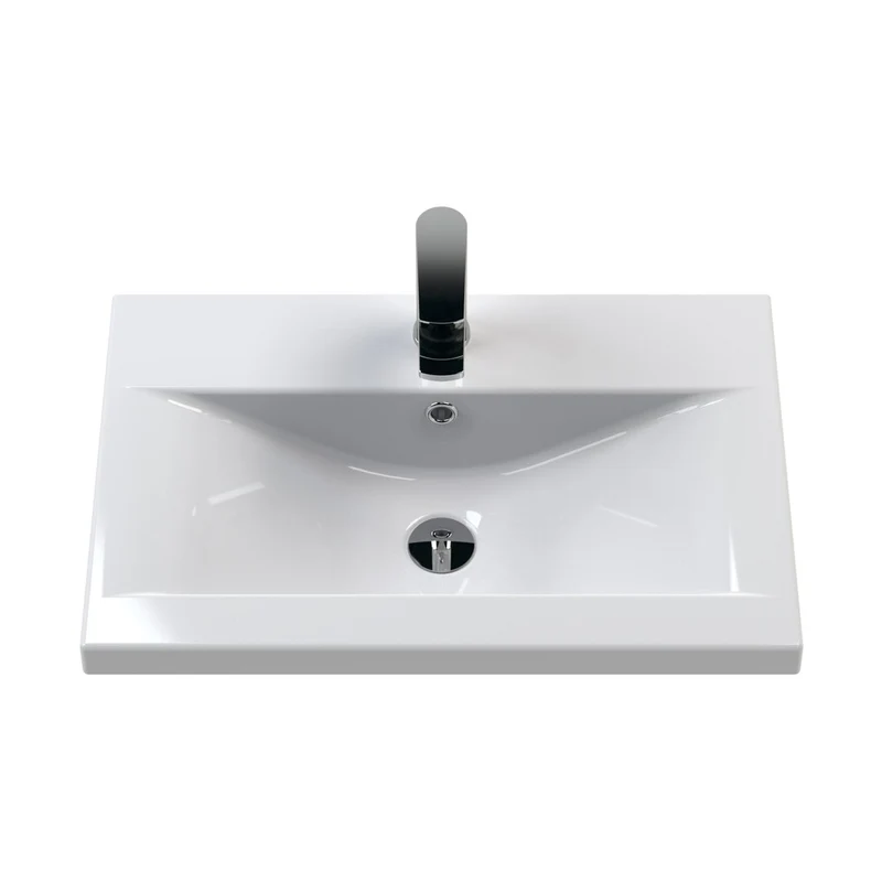 Nuie Deco 600mm Wall Hung Single Drawer Vanity & Basin 1 Contemporary Soft Black MFC Painted Gloss 399x610x390mm