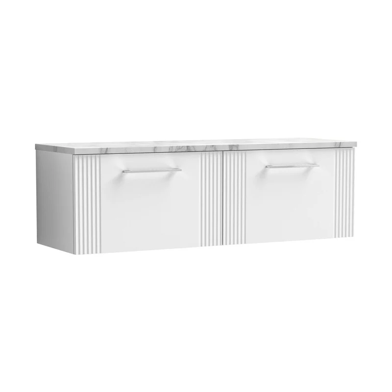 Nuie Deco 1200 Wall Hung 2-drawer Vanity & Laminate Worktop Contemporary Satin White MFC Painted Gloss 405x1215x455mm - DPF194LCM2