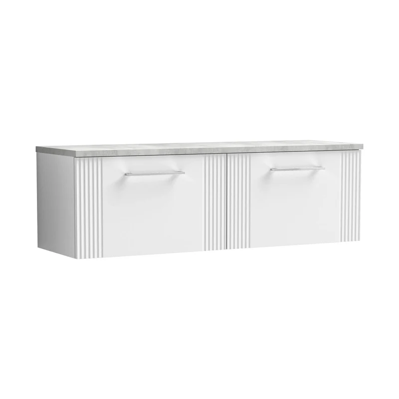 Nuie Deco 1200 Wall Hung 2-drawer Vanity & Laminate Worktop Contemporary Satin White MFC Painted Gloss 405x1215x455mm - DPF194LBG2