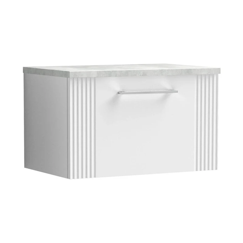 Nuie Deco 600mm Wall Hung Single Drawer Vanity & Laminate Top Contemporary Satin White MFC Painted Gloss 381x605x390mm - DPF194LBG
