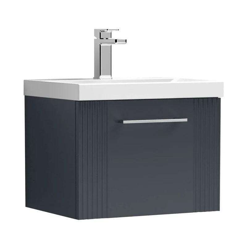 Nuie Deco 500mm Wall Hung Single Drawer Vanity & Basin 3 Contemporary Soft Black MFC Painted Gloss 409x510x390mm