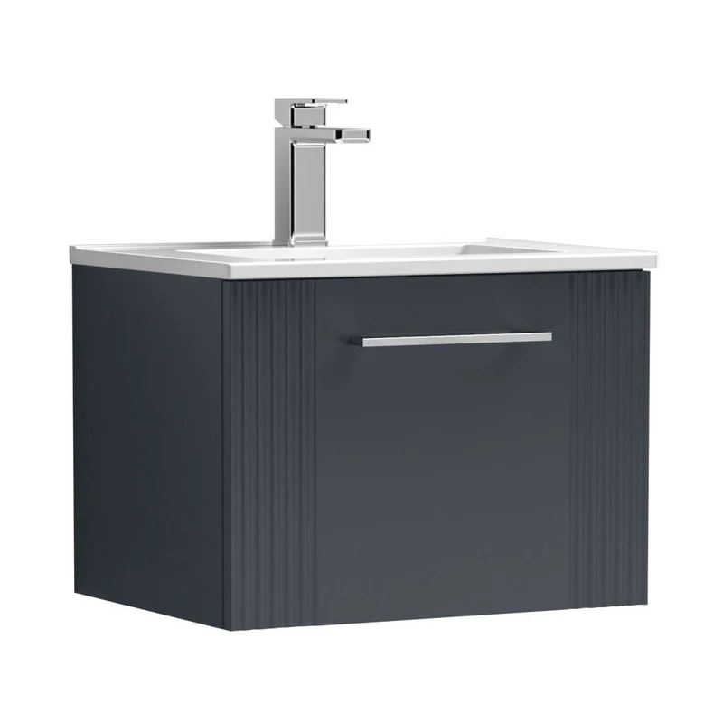 Nuie Deco 500mm Wall Hung Single Drawer Vanity & Basin 2 Contemporary Soft Black MFC Painted Gloss 377x505x395mm