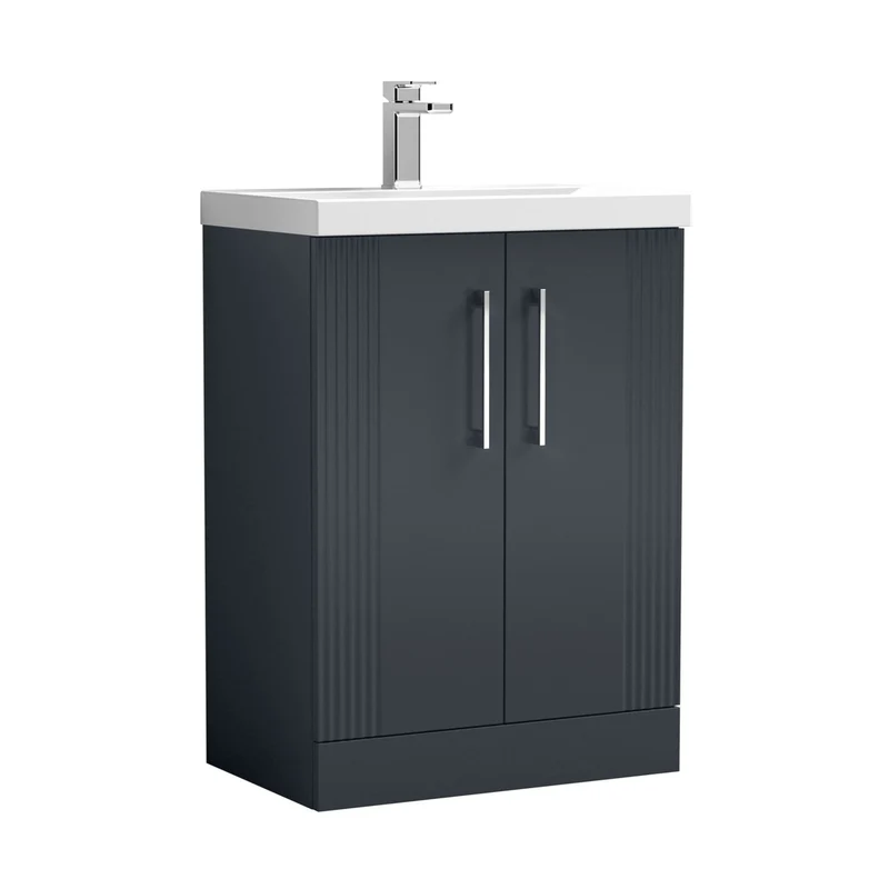 Nuie Deco 600mm Floor Standing 2 Door Vanity & Basin 1 Contemporary Soft Black MFC Painted Gloss 850x610x390mm