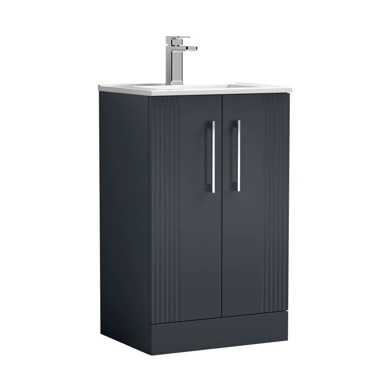 Nuie Deco 500mm Floor Standing 2 Door Vanity & Basin 2 Contemporary Soft Black MFC Painted Gloss 828x505x395mm