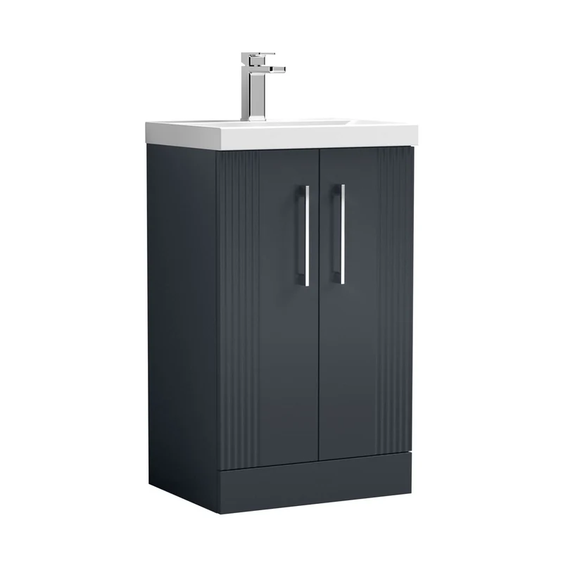 Nuie Deco 500mm Floor Standing 2 Door Vanity & Basin 1 Contemporary Soft Black MFC Painted Gloss 850x510x390mm