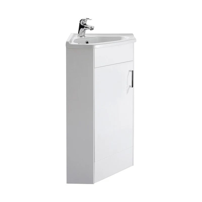 Nuie Mayford 1 Door Corner Cabinet & Basin Contemporary Gloss White MDF Vinyl Smooth Matt 800x555x395mm