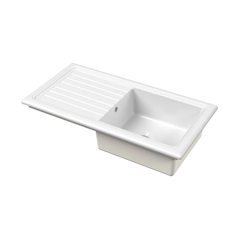 Nuie Counter Top Sink Single Bowl 1010x525 Traditional White Fireclay 235x1010x525mm - CT11T1010
