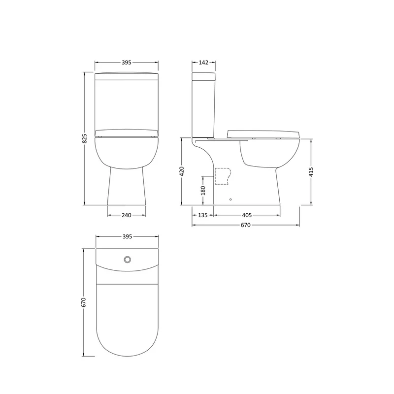 Nuie Lawton Close Coupled Wc Contemporary White Vitreous China 825x395x670mm