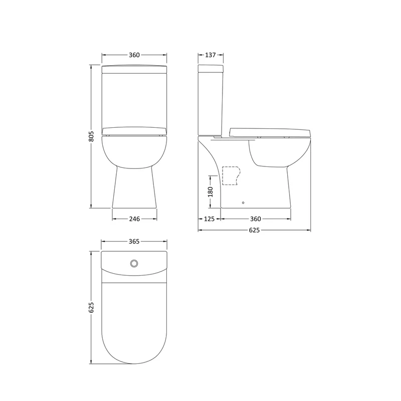Nuie Lawton Compact Pan & Cistern Contemporary White Vitreous China 805x360x625mm