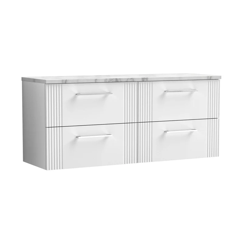 Nuie Deco 1200 Wall Hung 4-drawer Vanity & Laminate Worktop Contemporary Satin White MFC Painted Gloss 545x1215x455mm - DPF193LCM2
