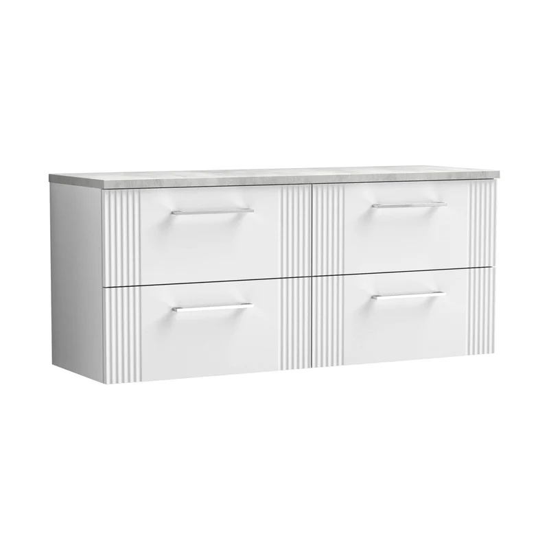 Nuie Deco 1200 Wall Hung 4-drawer Vanity & Laminate Worktop Contemporary Satin White MFC Painted Gloss 545x1215x455mm - DPF193LBG2