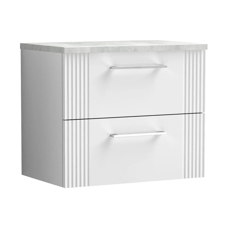 Nuie Deco 600mm Wall Hung 2 Drawer Vanity & Laminate Top Contemporary Satin White MFC Painted Gloss 522x605x390mm - DPF193LBG
