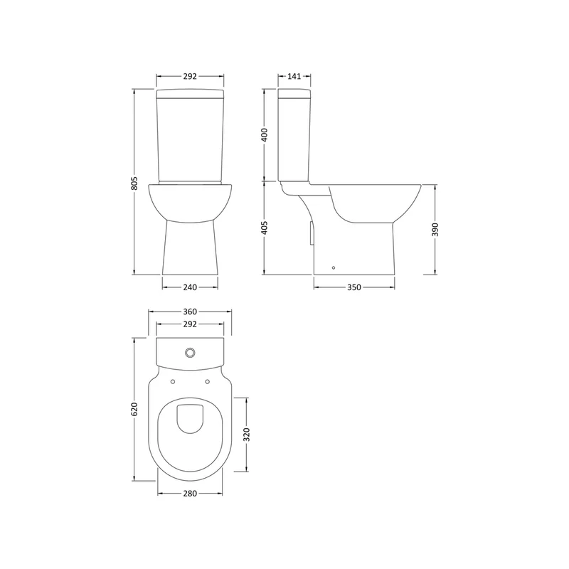 Nuie Provost Semi Flush To Wall Wc Contemporary White Vitreous China 805x360x620mm