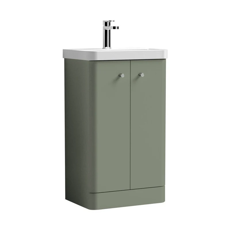 Nuie Core 500mm Floor Standing 2 Door Unit & Basin Contemporary Satin Green MFC Painted Matt 863x505x355mm