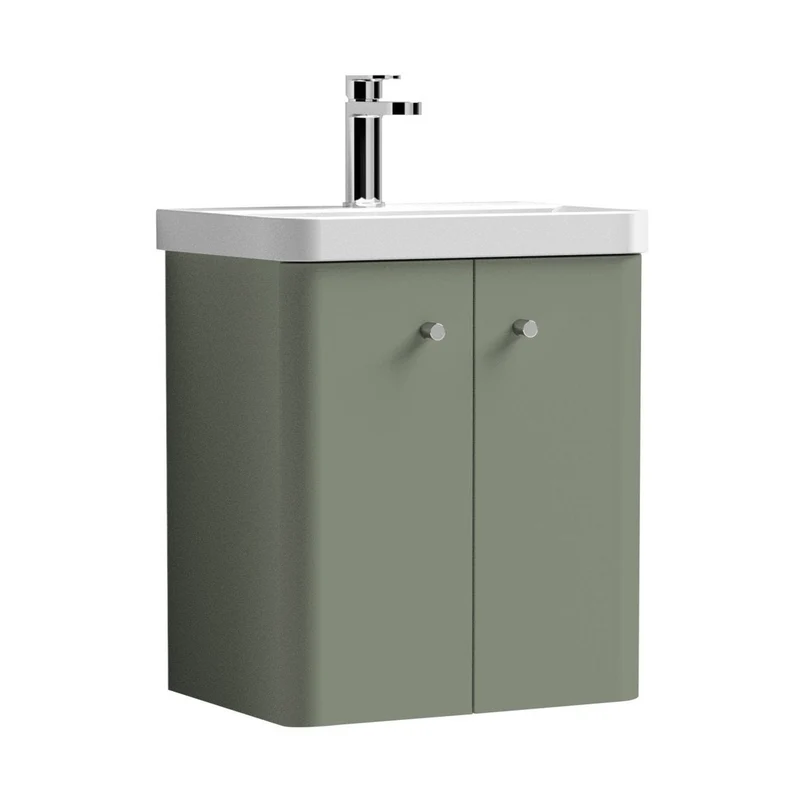 Nuie Core 500mm Wall Hung 2 Door Unit & Basin Contemporary Satin Green MFC Painted Matt 589x505x355mm
