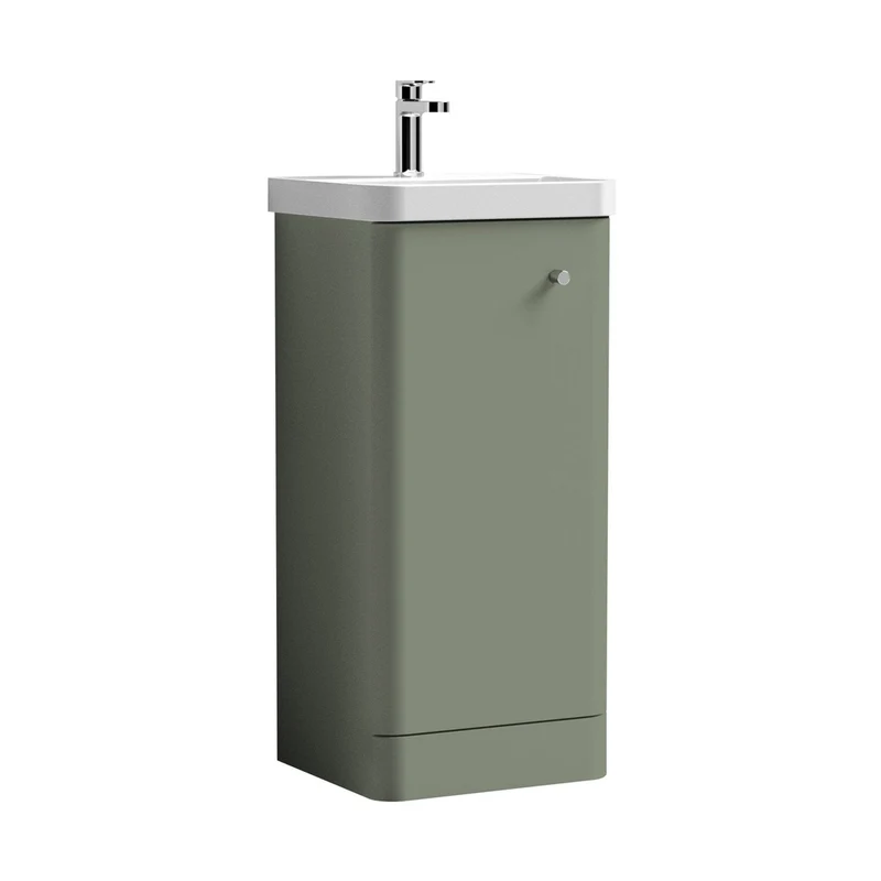 Nuie Core 400mm Floor Standing 1 Door Unit & Basin Contemporary Satin Green MFC Painted Matt 864x405x355mm