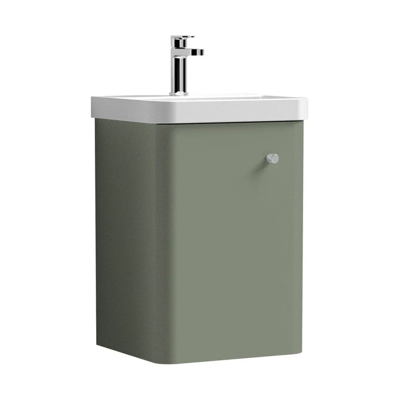Nuie Core 400mm Wall Hung 1 Door Unit & Basin Contemporary Satin Green MFC Painted Matt 589x405x355mm