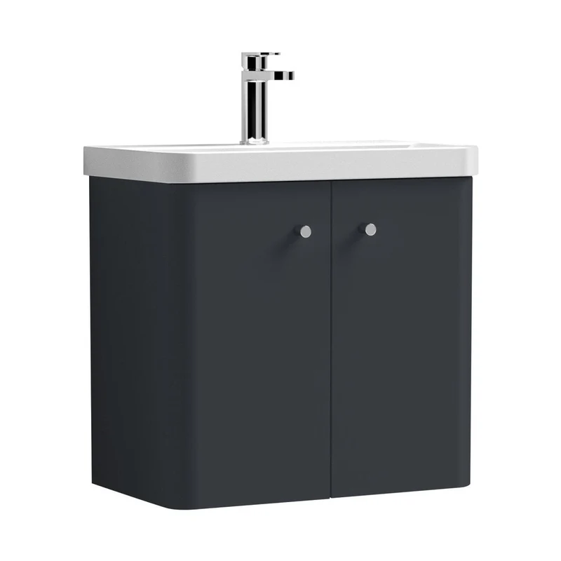 Nuie Core 600mm Wall Hung 2 Door Unit & Basin Contemporary Soft Black MFC Painted Matt 589x605x355mm