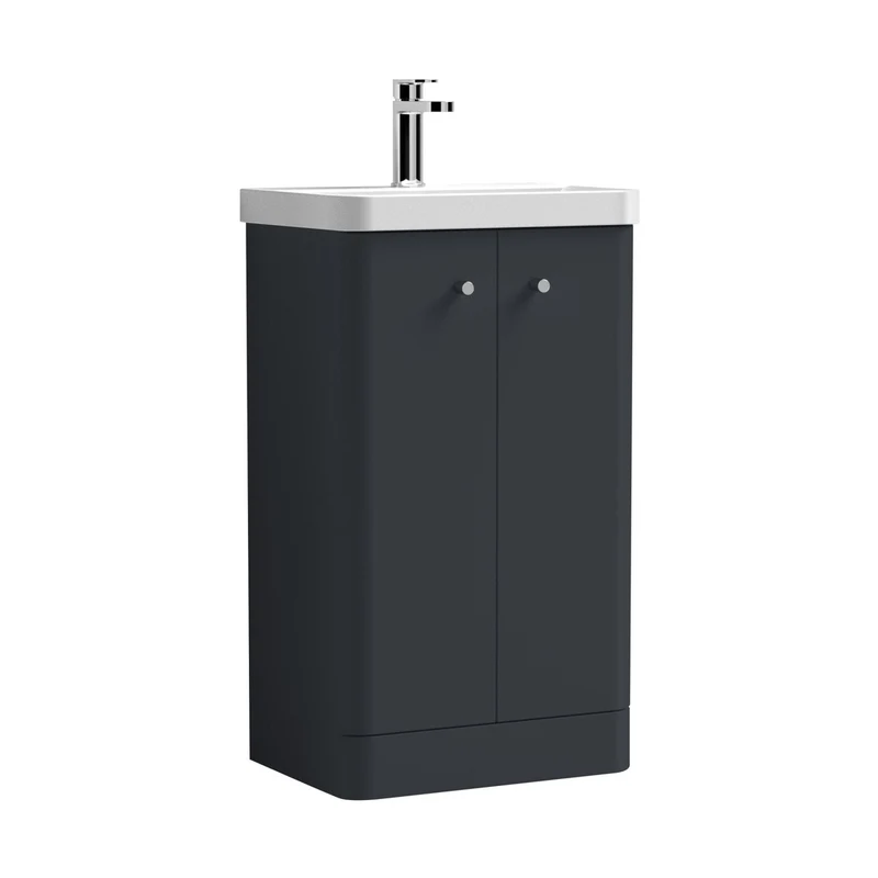 Nuie Core 500mm Floor Standing 2 Door Unit & Basin Contemporary Soft Black MFC Painted Matt 863x505x355mm