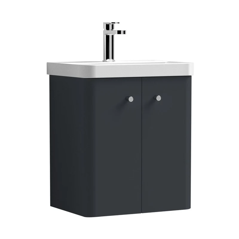 Nuie Core 500mm Wall Hung 2 Door Unit & Basin Contemporary Soft Black MFC Painted Matt 589x505x355mm