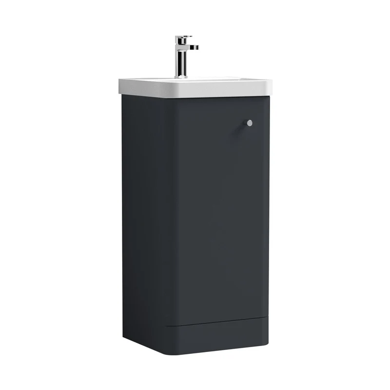 Nuie Core 400mm Floor Standing 1 Door Unit & Basin Contemporary Soft Black MFC Painted Matt 864x405x355mm