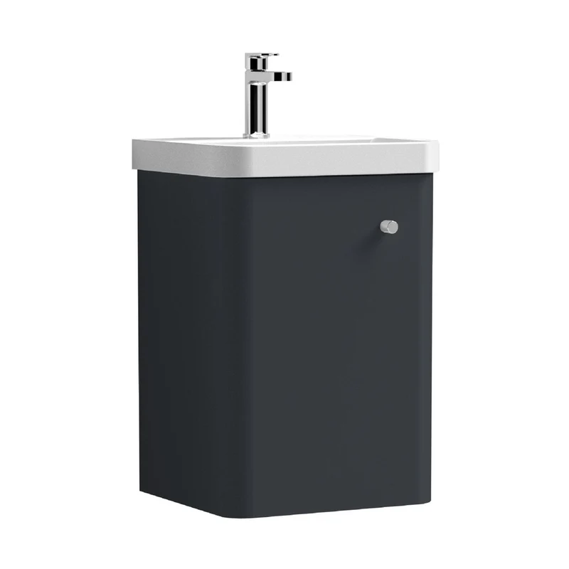 Nuie Core 400mm Wall Hung 1 Door Unit & Basin Contemporary Soft Black MFC Painted Matt 589x405x355mm
