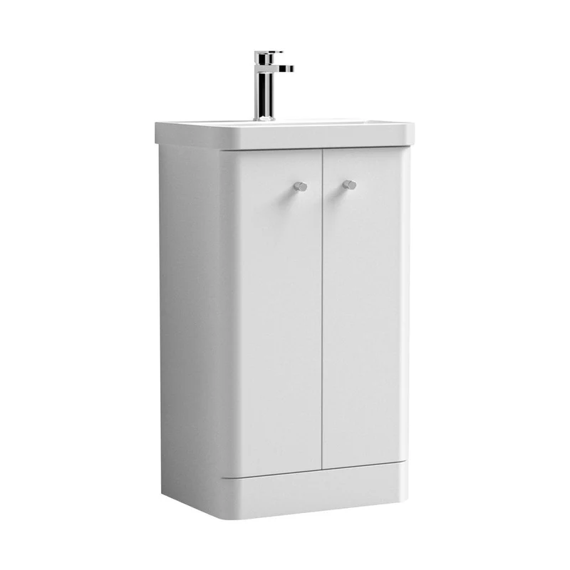 Nuie Core 500mm Floor Standing 2-door Vanity & Basin Contemporary Gloss White MFC Painted Gloss 863x505x355mm