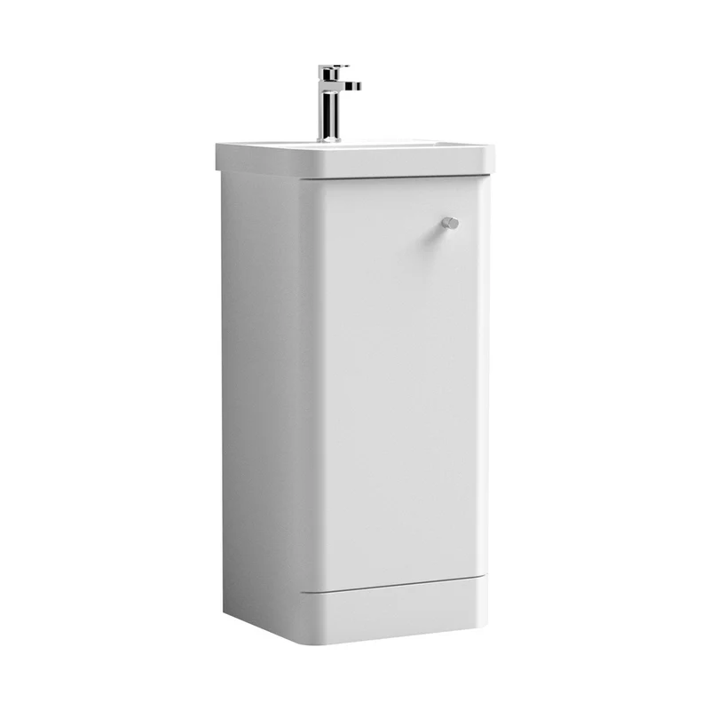 Nuie Core 400mm Floor Standing 1-door Vanity & Basin Contemporary Gloss White MFC Painted Gloss 864x405x355mm
