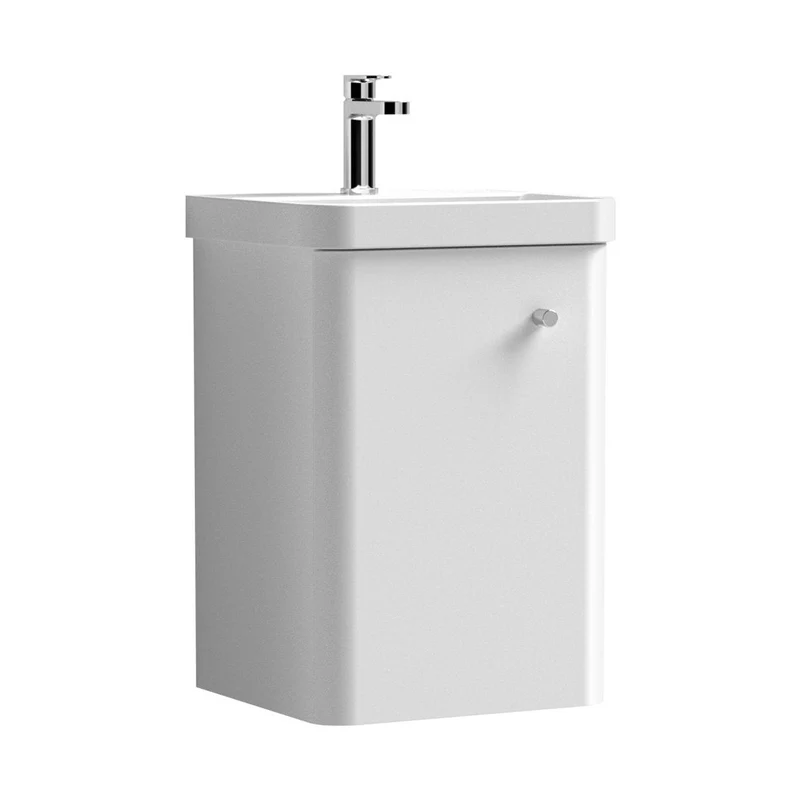 Nuie Core 400mm Wall Hung 1-door Vanity & Basin Contemporary Gloss White MFC Painted Gloss 589x405x355mm