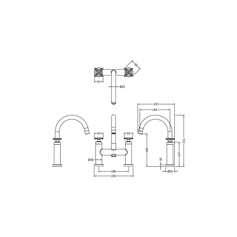 Nuie Aztec Bath Filler Contemporary Brushed Brass Brass 319x230x50mm