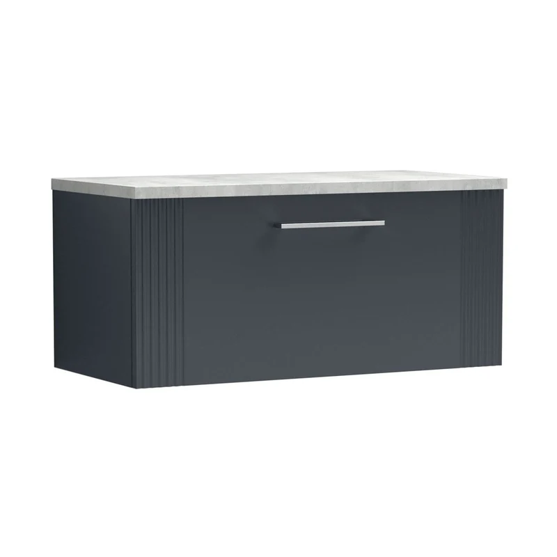 Nuie Deco 800mm Wall Hung Single Drawer Vanity & Laminate Top Contemporary Soft Black MFC Painted Gloss 381x805x390mm - DPF1496LBG