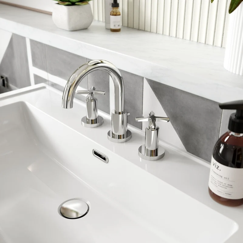 Nuie Aztec 3 Tap Hole Basin Mixer Contemporary Chrome Brass 190x130x175mm
