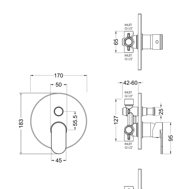 Nuie Binsey Manual Shower Valve With Diverter Contemporary Chrome Brass ABS 170x170x110mm