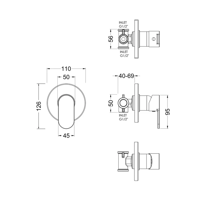 Nuie Binsey Manual Shower Valve Contemporary Chrome Brass ABS 110x110x113mm