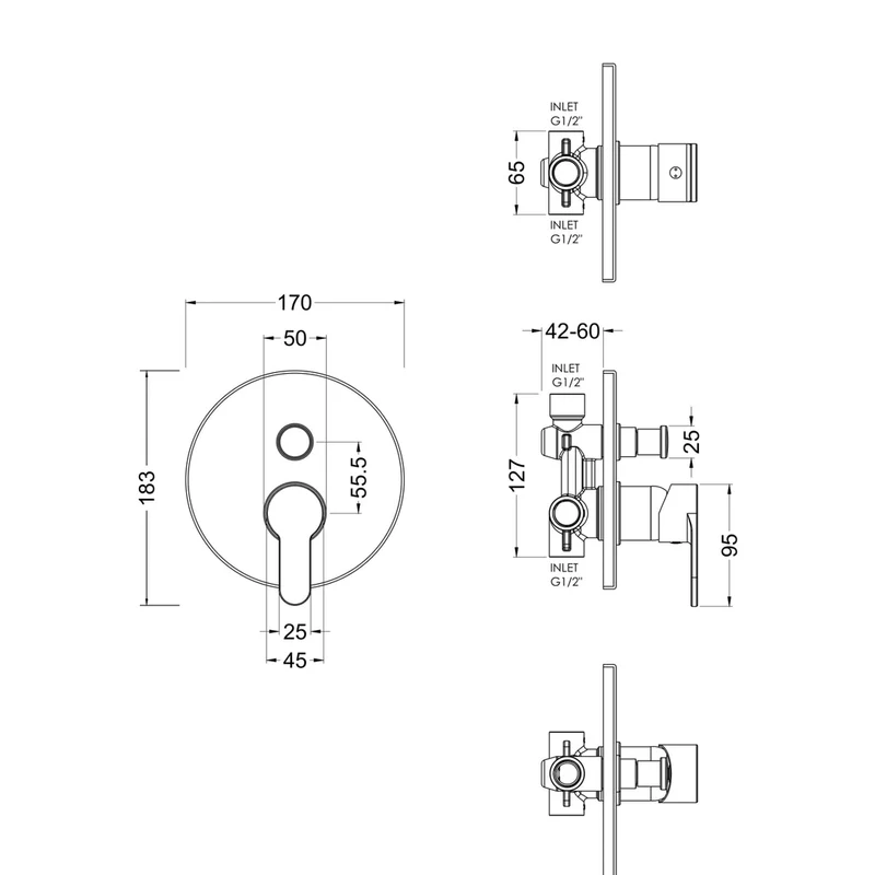 Nuie Arvan Manual Shower Valve With Diverter Contemporary Chrome Brass ABS 170x170x110mm