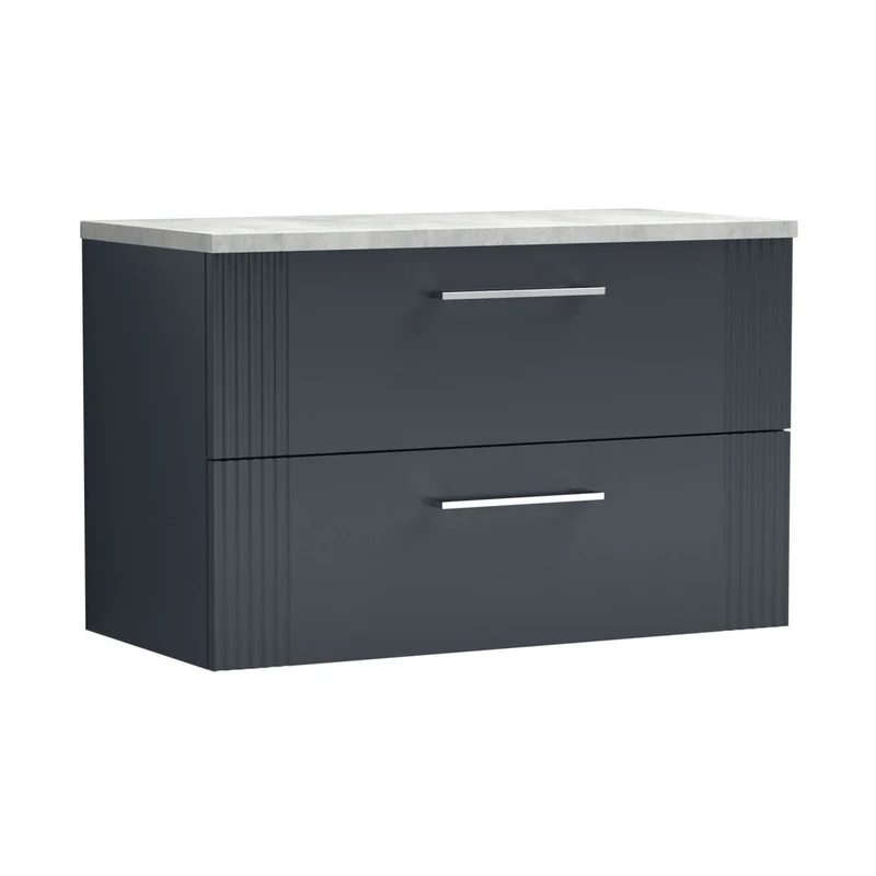 Nuie Deco 800mm Wall Hung 2 Drawer Vanity & Laminate Top Contemporary Soft Black MFC Painted Gloss 522x805x390mm - DPF1495LBG