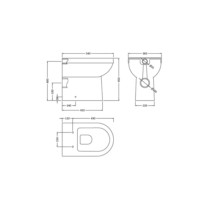 Nuie Ivo Comfort Height Back To Wall Pan Contemporary White Vitreous China 440x360x540mm