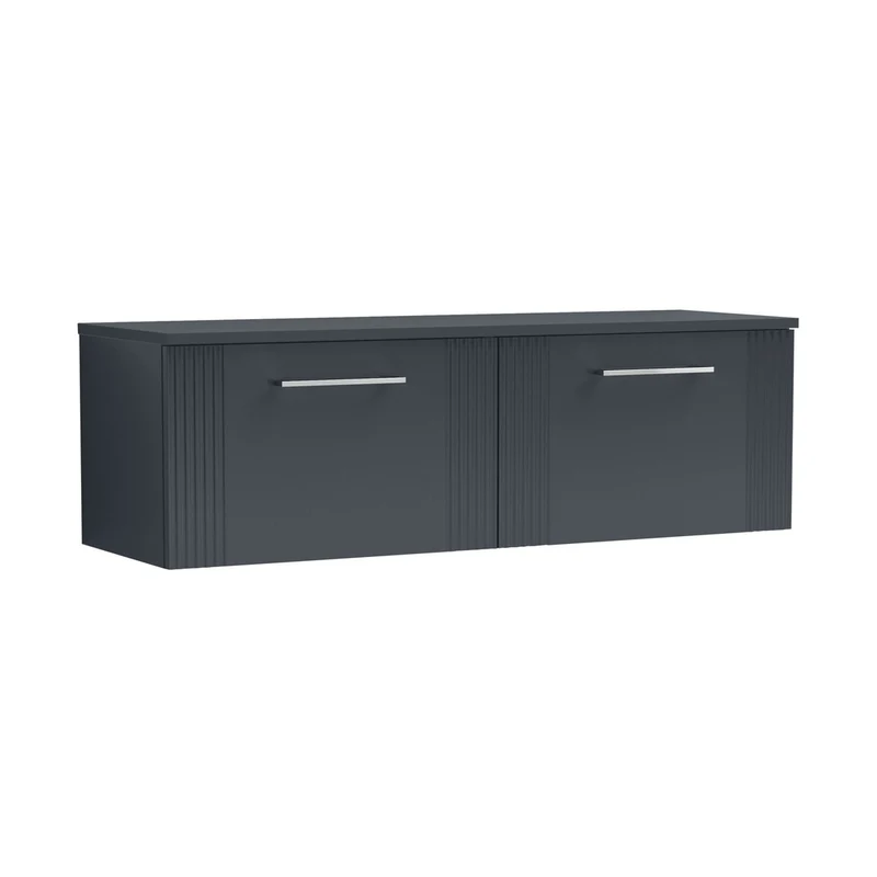 Nuie Deco 1200mm Wall Hung 2 Drawer Vanity & Worktop Contemporary Soft Black MFC Painted Gloss 377x1205x390mm