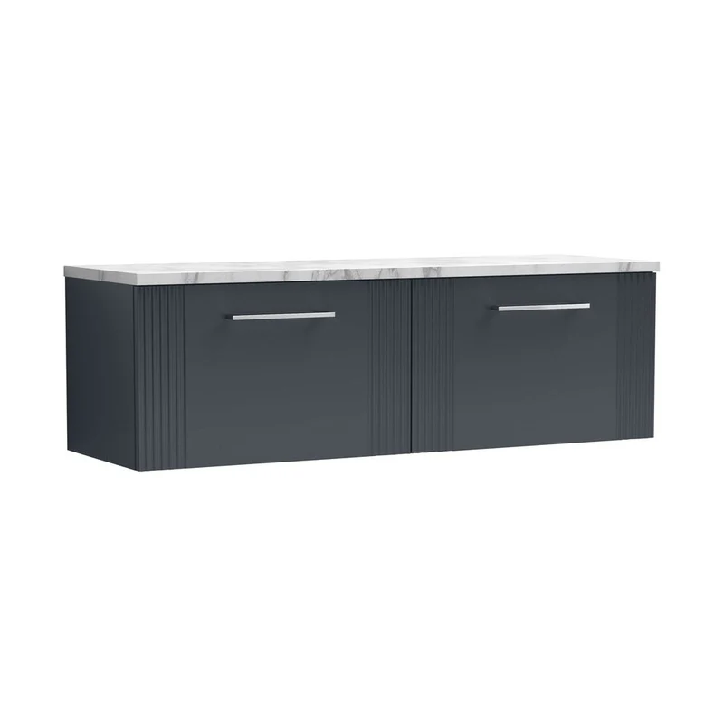 Nuie Deco 1200 Wall Hung 2-drawer Vanity & Laminate Worktop Contemporary Soft Black MFC Painted Gloss 405x1215x455mm - DPF1494LCM2