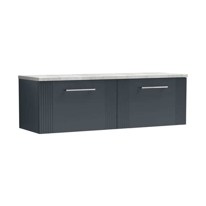 Nuie Deco 1200 Wall Hung 2-drawer Vanity & Laminate Worktop Contemporary Soft Black MFC Painted Gloss 405x1215x455mm - DPF1494LBG2