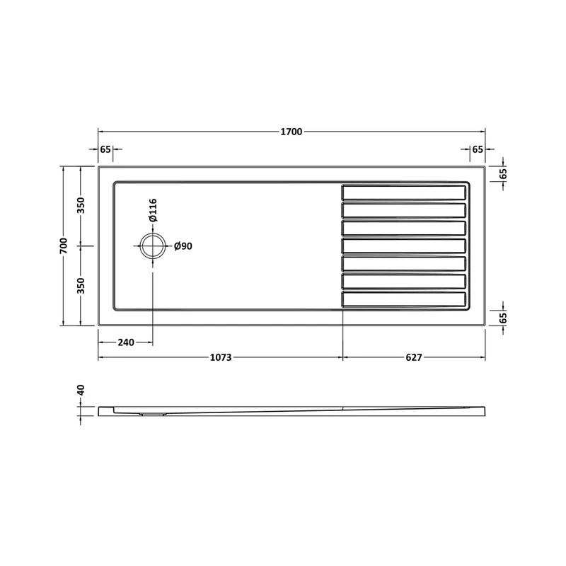 Hudson Reed Wetroom Trays Rectangular Walk-in Shower Tray 1700 X 700 Contemp Grey Slate Acrylic Capped Abs Caco3 And Pu