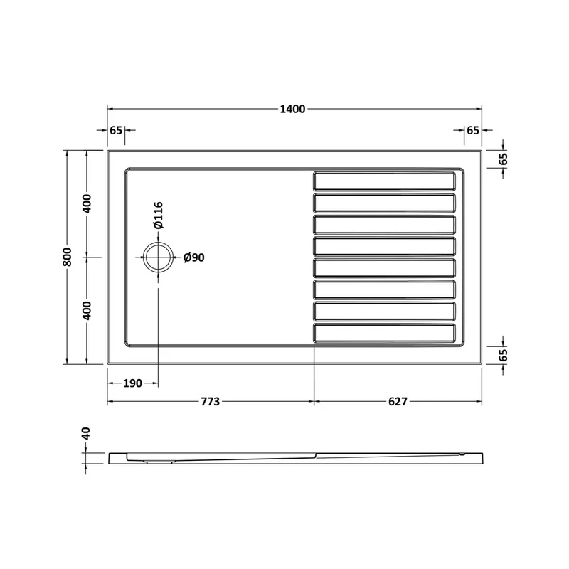 Hudson Reed Wetroom Trays Rectangular Walk-in Shower Tray 1400 X 800 Contemp Grey Slate Acrylic Capped Abs Caco3 And Pu
